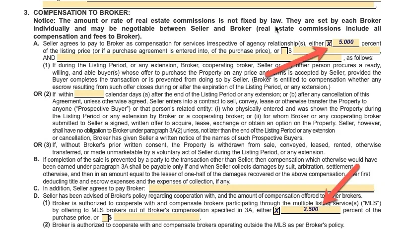 Real estate commission in California listing agreement